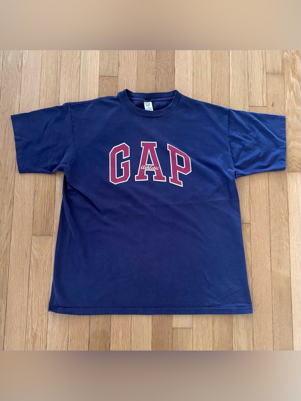 Vintage Gap Athletic 90s Spellout Shirt Mens M Made in USA Single Stitch Blue